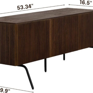 NTC Veil TV Stand with 4 Doors for TVs up to 75’’, Media Console with Vertical Groove Design and Metal Legs, Modern Entertainment Center for Living Room and Bedroom, Effortless Assembly, Dark Walnut