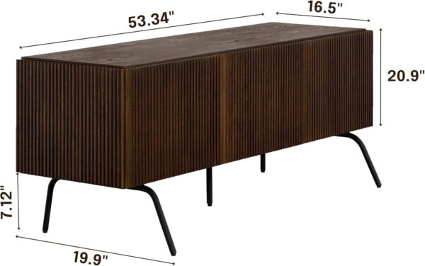 NTC Veil TV Stand with 4 Doors for TVs up to 75’’, Media Console with Vertical Groove Design and Metal Legs, Modern Entertainment Center for Living Room and Bedroom, Effortless Assembly, Dark Walnut