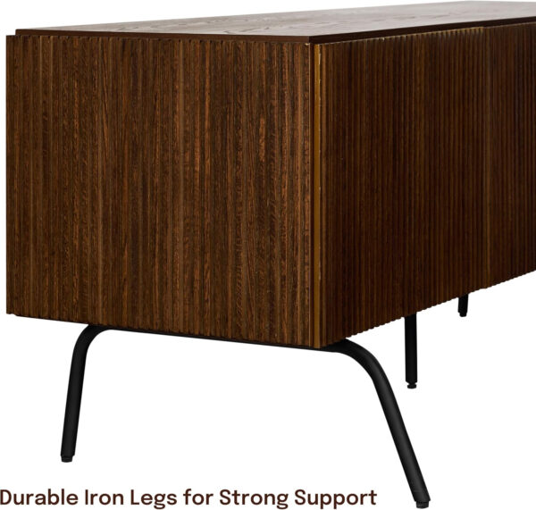 NTC Veil TV Stand with 4 Doors for TVs up to 75’’, Media Console with Vertical Groove Design and Metal Legs, Modern Entertainment Center for Living Room and Bedroom, Effortless Assembly, Dark Walnut