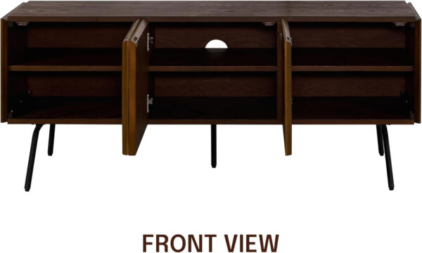 NTC Veil TV Stand with 4 Doors for TVs up to 75’’, Media Console with Vertical Groove Design and Metal Legs, Modern Entertainment Center for Living Room and Bedroom, Effortless Assembly, Dark Walnut