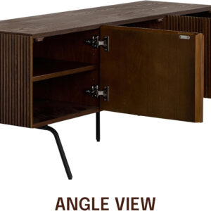 NTC Veil TV Stand with 4 Doors for TVs up to 75’’, Media Console with Vertical Groove Design and Metal Legs, Modern Entertainment Center for Living Room and Bedroom, Effortless Assembly, Dark Walnut