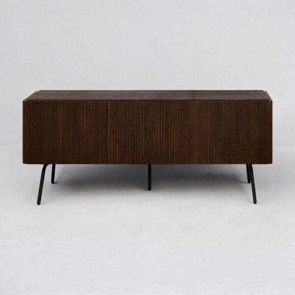 NTC Veil TV Stand with 4 Doors for TVs up to 75’’, Media Console with Vertical Groove Design and Metal Legs, Modern Entertainment Center for Living Room and Bedroom, Effortless Assembly, Dark Walnut