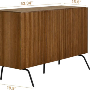 NTC Veil TV Stand with 4 Doors for TVs up to 75’’, Media Console with Vertical Groove Design and Metal Legs, Modern Entertainment Center for Living Room and Bedroom, Effortless Assembly, Dark Walnut