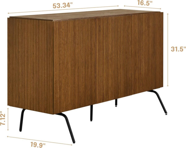 NTC Veil TV Stand with 4 Doors for TVs up to 75’’, Media Console with Vertical Groove Design and Metal Legs, Modern Entertainment Center for Living Room and Bedroom, Effortless Assembly, Dark Walnut