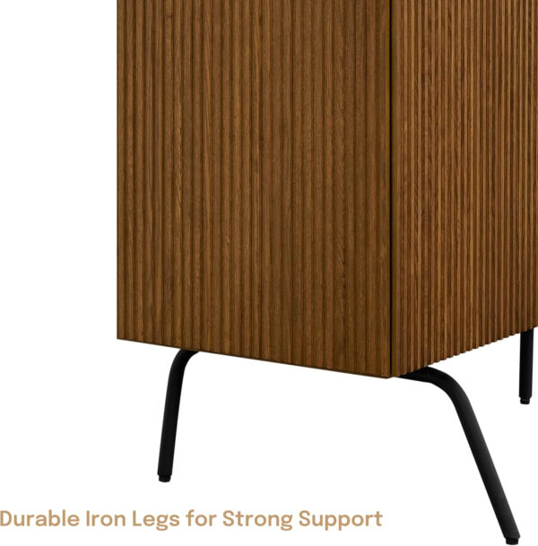 NTC Veil TV Stand with 4 Doors for TVs up to 75’’, Media Console with Vertical Groove Design and Metal Legs, Modern Entertainment Center for Living Room and Bedroom, Effortless Assembly, Dark Walnut