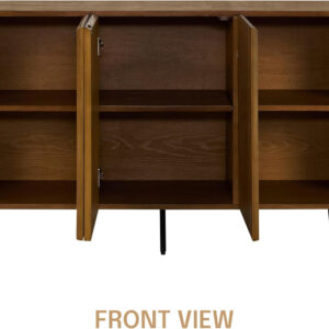 NTC Veil TV Stand with 4 Doors for TVs up to 75’’, Media Console with Vertical Groove Design and Metal Legs, Modern Entertainment Center for Living Room and Bedroom, Effortless Assembly, Dark Walnut