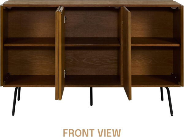 NTC Veil TV Stand with 4 Doors for TVs up to 75’’, Media Console with Vertical Groove Design and Metal Legs, Modern Entertainment Center for Living Room and Bedroom, Effortless Assembly, Dark Walnut