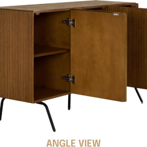 NTC Veil TV Stand with 4 Doors for TVs up to 75’’, Media Console with Vertical Groove Design and Metal Legs, Modern Entertainment Center for Living Room and Bedroom, Effortless Assembly, Dark Walnut