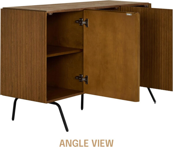 NTC Veil TV Stand with 4 Doors for TVs up to 75’’, Media Console with Vertical Groove Design and Metal Legs, Modern Entertainment Center for Living Room and Bedroom, Effortless Assembly, Dark Walnut