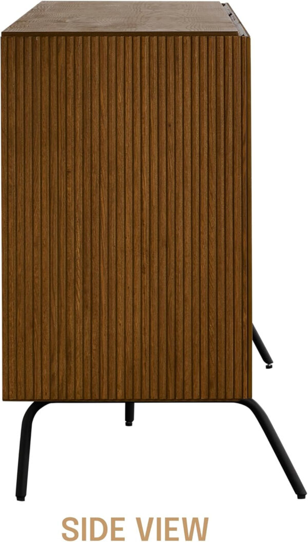 NTC Veil TV Stand with 4 Doors for TVs up to 75’’, Media Console with Vertical Groove Design and Metal Legs, Modern Entertainment Center for Living Room and Bedroom, Effortless Assembly, Dark Walnut