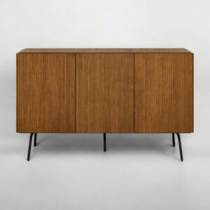 NTC Veil TV Stand with 4 Doors for TVs up to 75’’, Media Console with Vertical Groove Design and Metal Legs, Modern Entertainment Center for Living Room and Bedroom, Effortless Assembly, Dark Walnut