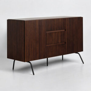 NTC Veil TV Stand with 4 Doors for TVs up to 75’’, Media Console with Vertical Groove Design and Metal Legs, Modern Entertainment Center for Living Room and Bedroom, Effortless Assembly, Dark Walnut