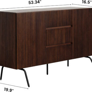 NTC Veil TV Stand with 4 Doors for TVs up to 75’’, Media Console with Vertical Groove Design and Metal Legs, Modern Entertainment Center for Living Room and Bedroom, Effortless Assembly, Dark Walnut