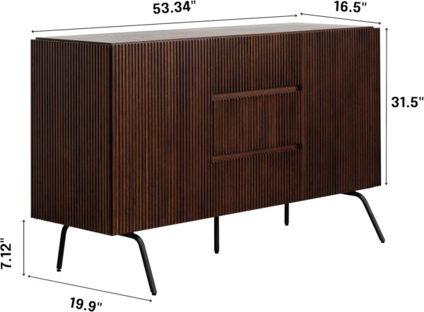 NTC Veil TV Stand with 4 Doors for TVs up to 75’’, Media Console with Vertical Groove Design and Metal Legs, Modern Entertainment Center for Living Room and Bedroom, Effortless Assembly, Dark Walnut