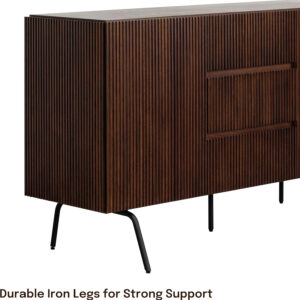 NTC Veil TV Stand with 4 Doors for TVs up to 75’’, Media Console with Vertical Groove Design and Metal Legs, Modern Entertainment Center for Living Room and Bedroom, Effortless Assembly, Dark Walnut