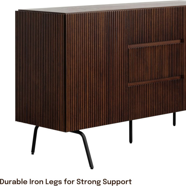 NTC Veil TV Stand with 4 Doors for TVs up to 75’’, Media Console with Vertical Groove Design and Metal Legs, Modern Entertainment Center for Living Room and Bedroom, Effortless Assembly, Dark Walnut