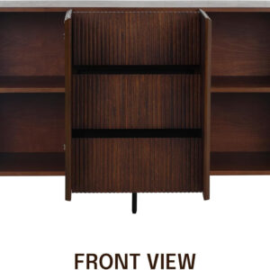 NTC Veil TV Stand with 4 Doors for TVs up to 75’’, Media Console with Vertical Groove Design and Metal Legs, Modern Entertainment Center for Living Room and Bedroom, Effortless Assembly, Dark Walnut