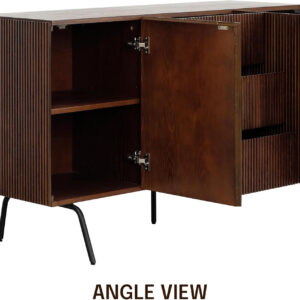 NTC Veil TV Stand with 4 Doors for TVs up to 75’’, Media Console with Vertical Groove Design and Metal Legs, Modern Entertainment Center for Living Room and Bedroom, Effortless Assembly, Dark Walnut