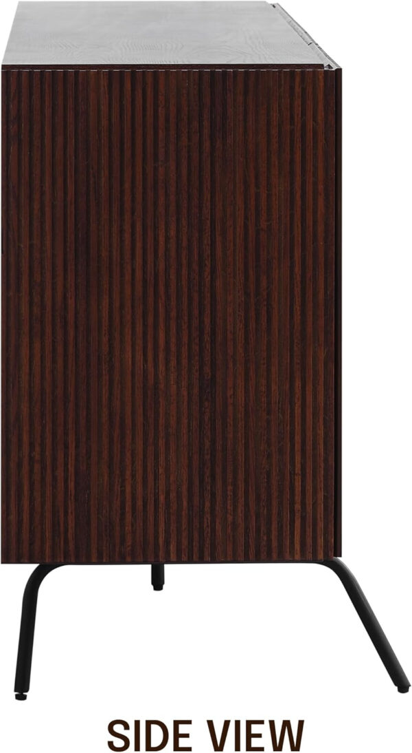 NTC Veil TV Stand with 4 Doors for TVs up to 75’’, Media Console with Vertical Groove Design and Metal Legs, Modern Entertainment Center for Living Room and Bedroom, Effortless Assembly, Dark Walnut