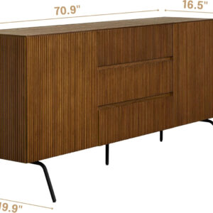 NTC Veil TV Stand with 4 Doors for TVs up to 75’’, Media Console with Vertical Groove Design and Metal Legs, Modern Entertainment Center for Living Room and Bedroom, Effortless Assembly, Dark Walnut