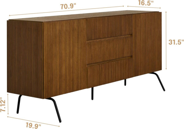 NTC Veil TV Stand with 4 Doors for TVs up to 75’’, Media Console with Vertical Groove Design and Metal Legs, Modern Entertainment Center for Living Room and Bedroom, Effortless Assembly, Dark Walnut