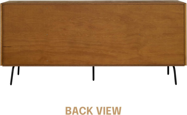 NTC Veil TV Stand with 4 Doors for TVs up to 75’’, Media Console with Vertical Groove Design and Metal Legs, Modern Entertainment Center for Living Room and Bedroom, Effortless Assembly, Dark Walnut