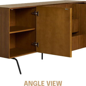 NTC Veil TV Stand with 4 Doors for TVs up to 75’’, Media Console with Vertical Groove Design and Metal Legs, Modern Entertainment Center for Living Room and Bedroom, Effortless Assembly, Dark Walnut