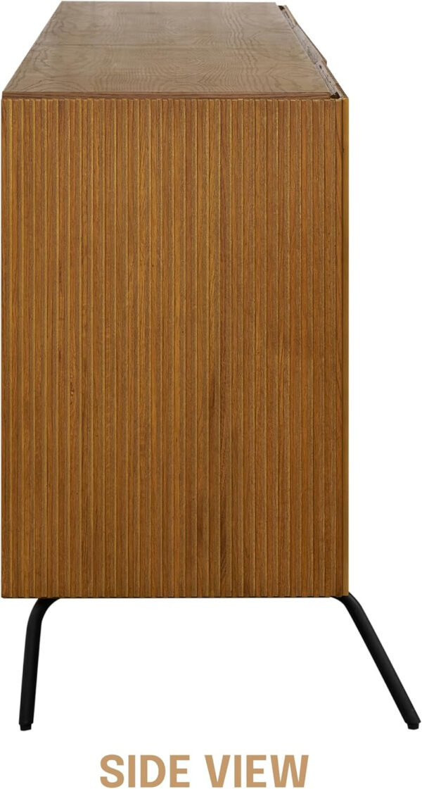 NTC Veil TV Stand with 4 Doors for TVs up to 75’’, Media Console with Vertical Groove Design and Metal Legs, Modern Entertainment Center for Living Room and Bedroom, Effortless Assembly, Dark Walnut