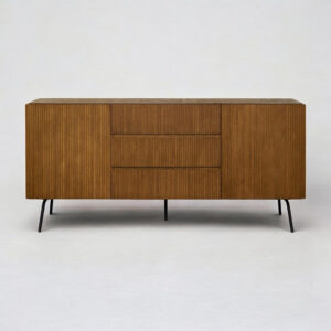 NTC Veil TV Stand with 4 Doors for TVs up to 75’’, Media Console with Vertical Groove Design and Metal Legs, Modern Entertainment Center for Living Room and Bedroom, Effortless Assembly, Dark Walnut