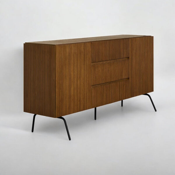 NTC Veil TV Stand with 4 Doors for TVs up to 75’’, Media Console with Vertical Groove Design and Metal Legs, Modern Entertainment Center for Living Room and Bedroom, Effortless Assembly, Dark Walnut