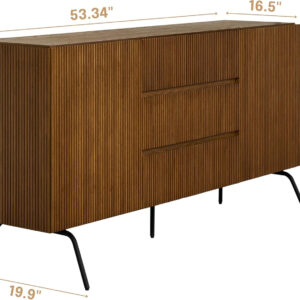 NTC Veil TV Stand with 4 Doors for TVs up to 75’’, Media Console with Vertical Groove Design and Metal Legs, Modern Entertainment Center for Living Room and Bedroom, Effortless Assembly, Dark Walnut