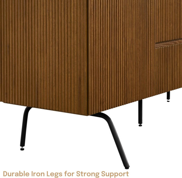 NTC Veil TV Stand with 4 Doors for TVs up to 75’’, Media Console with Vertical Groove Design and Metal Legs, Modern Entertainment Center for Living Room and Bedroom, Effortless Assembly, Dark Walnut