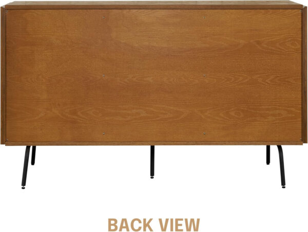 NTC Veil TV Stand with 4 Doors for TVs up to 75’’, Media Console with Vertical Groove Design and Metal Legs, Modern Entertainment Center for Living Room and Bedroom, Effortless Assembly, Dark Walnut