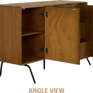 NTC Veil TV Stand with 4 Doors for TVs up to 75’’, Media Console with Vertical Groove Design and Metal Legs, Modern Entertainment Center for Living Room and Bedroom, Effortless Assembly, Dark Walnut