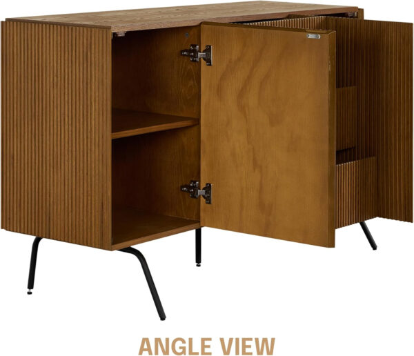 NTC Veil TV Stand with 4 Doors for TVs up to 75’’, Media Console with Vertical Groove Design and Metal Legs, Modern Entertainment Center for Living Room and Bedroom, Effortless Assembly, Dark Walnut