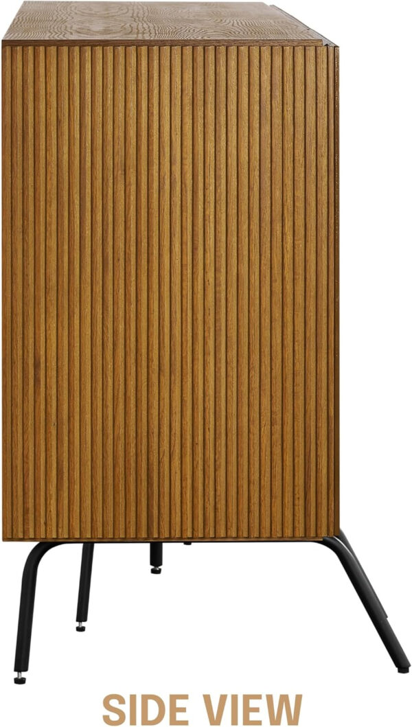 NTC Veil TV Stand with 4 Doors for TVs up to 75’’, Media Console with Vertical Groove Design and Metal Legs, Modern Entertainment Center for Living Room and Bedroom, Effortless Assembly, Dark Walnut