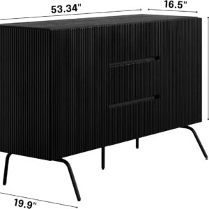 NTC Veil TV Stand with 4 Doors for TVs up to 75’’, Media Console with Vertical Groove Design and Metal Legs, Modern Entertainment Center for Living Room and Bedroom, Effortless Assembly, Dark Walnut