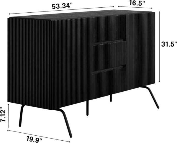 NTC Veil TV Stand with 4 Doors for TVs up to 75’’, Media Console with Vertical Groove Design and Metal Legs, Modern Entertainment Center for Living Room and Bedroom, Effortless Assembly, Dark Walnut