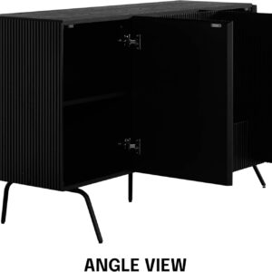 NTC Veil TV Stand with 4 Doors for TVs up to 75’’, Media Console with Vertical Groove Design and Metal Legs, Modern Entertainment Center for Living Room and Bedroom, Effortless Assembly, Dark Walnut