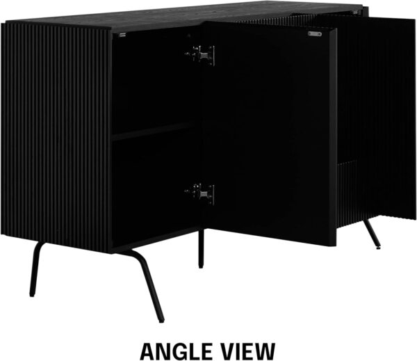 NTC Veil TV Stand with 4 Doors for TVs up to 75’’, Media Console with Vertical Groove Design and Metal Legs, Modern Entertainment Center for Living Room and Bedroom, Effortless Assembly, Dark Walnut