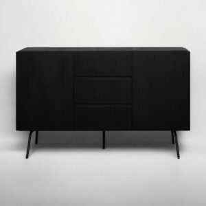 NTC Veil TV Stand with 4 Doors for TVs up to 75’’, Media Console with Vertical Groove Design and Metal Legs, Modern Entertainment Center for Living Room and Bedroom, Effortless Assembly, Dark Walnut