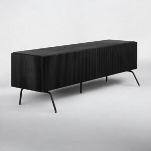 NTC Veil TV Stand with 4 Doors for TVs up to 75’’, Media Console with Vertical Groove Design and Metal Legs, Modern Entertainment Center for Living Room and Bedroom, Effortless Assembly, Dark Walnut