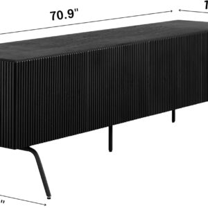 NTC Veil TV Stand with 4 Doors for TVs up to 75’’, Media Console with Vertical Groove Design and Metal Legs, Modern Entertainment Center for Living Room and Bedroom, Effortless Assembly, Dark Walnut