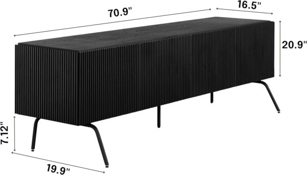 NTC Veil TV Stand with 4 Doors for TVs up to 75’’, Media Console with Vertical Groove Design and Metal Legs, Modern Entertainment Center for Living Room and Bedroom, Effortless Assembly, Dark Walnut