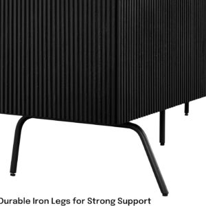 NTC Veil TV Stand with 4 Doors for TVs up to 75’’, Media Console with Vertical Groove Design and Metal Legs, Modern Entertainment Center for Living Room and Bedroom, Effortless Assembly, Dark Walnut