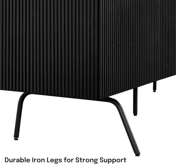 NTC Veil TV Stand with 4 Doors for TVs up to 75’’, Media Console with Vertical Groove Design and Metal Legs, Modern Entertainment Center for Living Room and Bedroom, Effortless Assembly, Dark Walnut