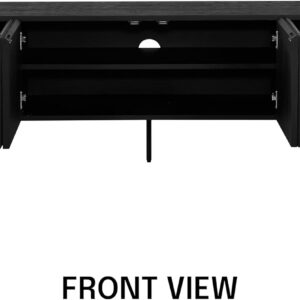 NTC Veil TV Stand with 4 Doors for TVs up to 75’’, Media Console with Vertical Groove Design and Metal Legs, Modern Entertainment Center for Living Room and Bedroom, Effortless Assembly, Dark Walnut