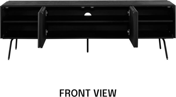 NTC Veil TV Stand with 4 Doors for TVs up to 75’’, Media Console with Vertical Groove Design and Metal Legs, Modern Entertainment Center for Living Room and Bedroom, Effortless Assembly, Dark Walnut