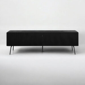 NTC Veil TV Stand with 4 Doors for TVs up to 75’’, Media Console with Vertical Groove Design and Metal Legs, Modern Entertainment Center for Living Room and Bedroom, Effortless Assembly, Dark Walnut