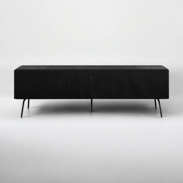 NTC Veil TV Stand with 4 Doors for TVs up to 75’’, Media Console with Vertical Groove Design and Metal Legs, Modern Entertainment Center for Living Room and Bedroom, Effortless Assembly, Dark Walnut